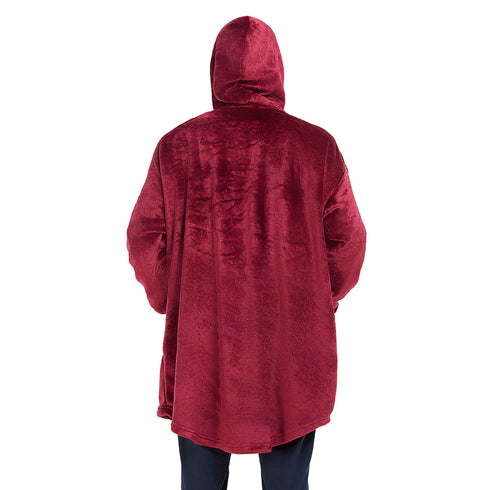 Snuggs Blanket Hoodie Dark Red Christmas Deer Pocket